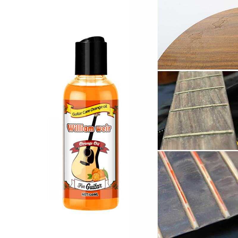Kit de Soin pour Touches de Guitare 120 ml Huile Nettoyante Polish pour Guitare Erhu Violon Huile de Polissage Orange avec Chiffon de Nettoyage