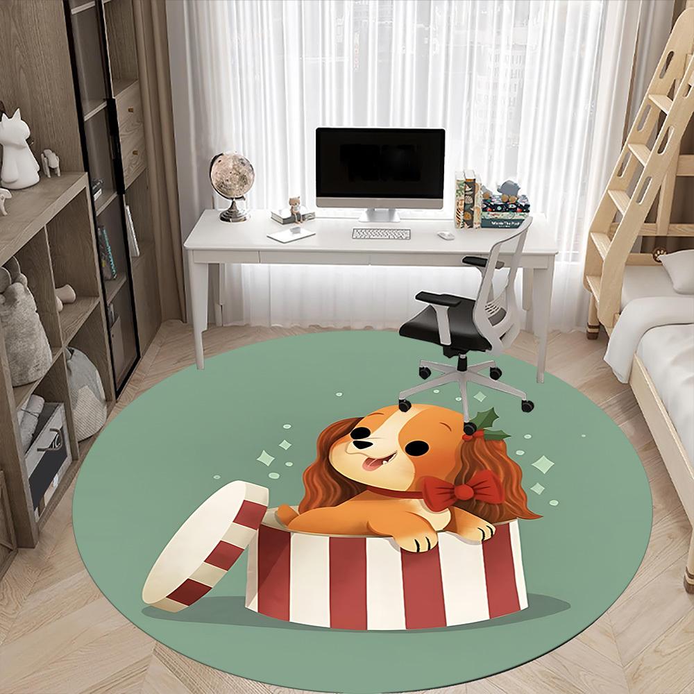 1pc Puppy Present Office Round Rug, Non-slip, Soft and Durable Office Rug for Interior Decoration, Perfect for Office, Beautiful Decoration yy26031201