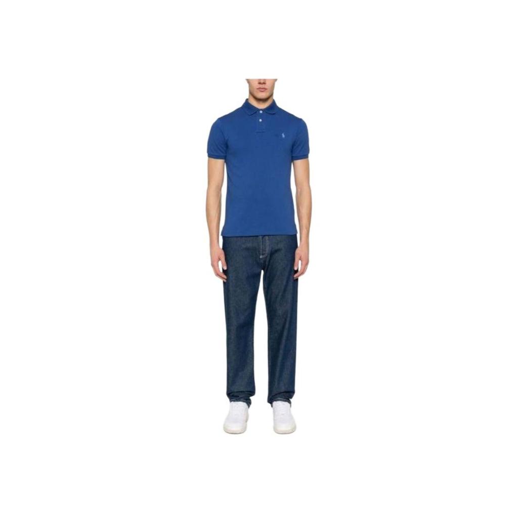 Polo Ralph Lauren Effen Kleur Polo Kraag Korte Mouw Knopen aan de Voorkant Half Open Geborduurd Print T-shirt Heren tops Blauw 710536856-402