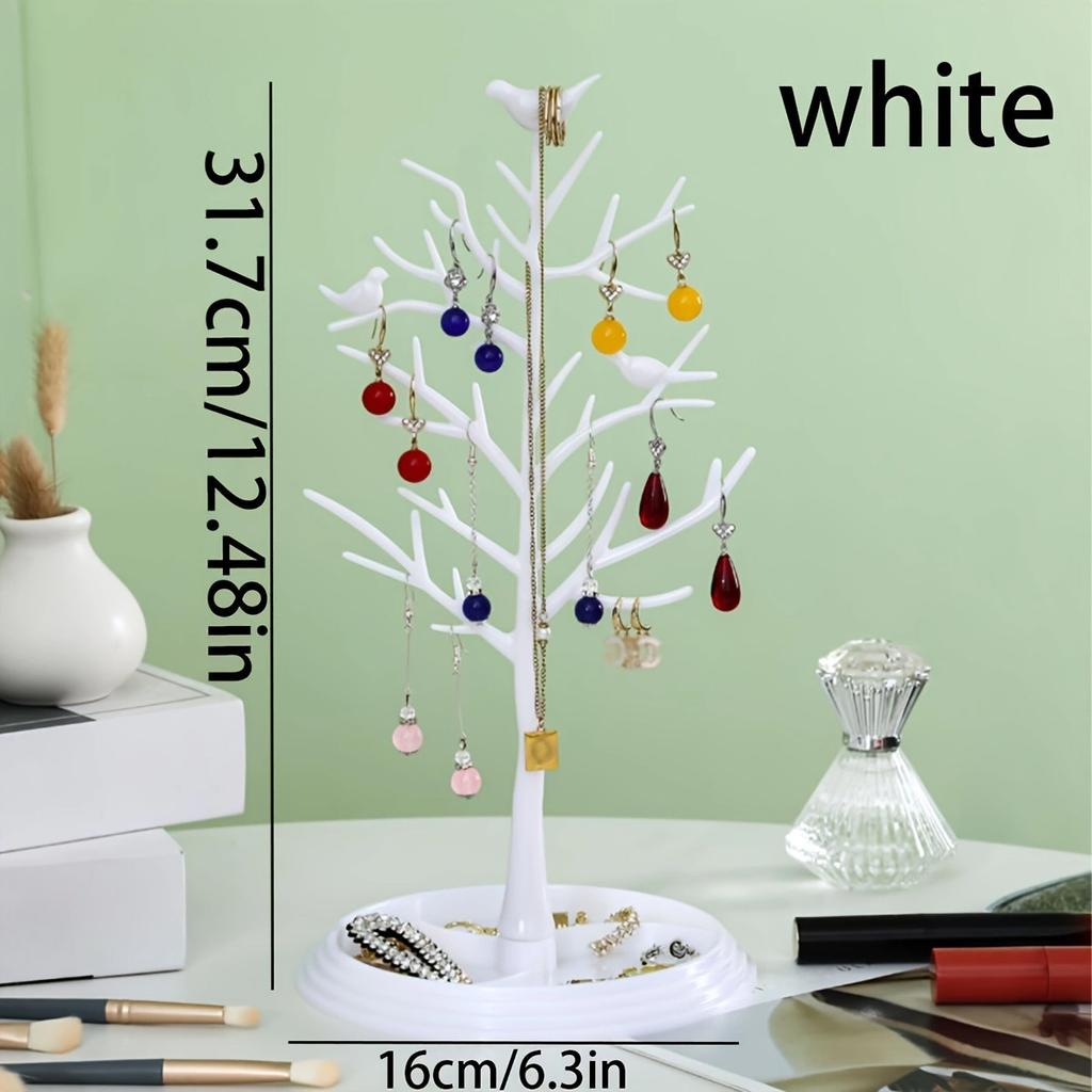 1pc,Tree Shaped Jewelry Display Stand with Tray, Earrings, Necklaces, Rings, Jewelry Storage Rack, Desktop Jewelry Tower