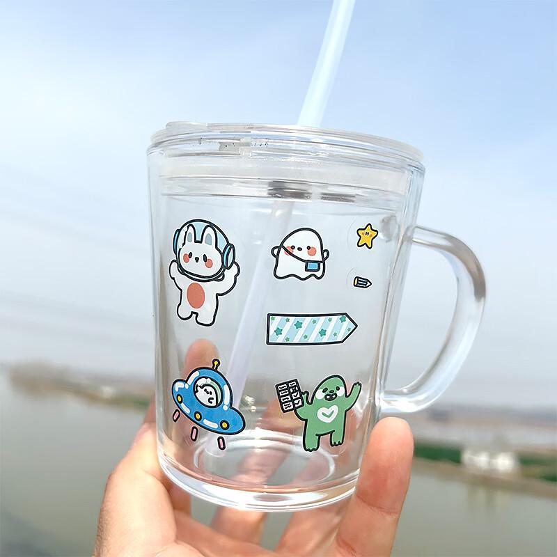Children s Glass Milk Cup with Handle & DIY Stickers