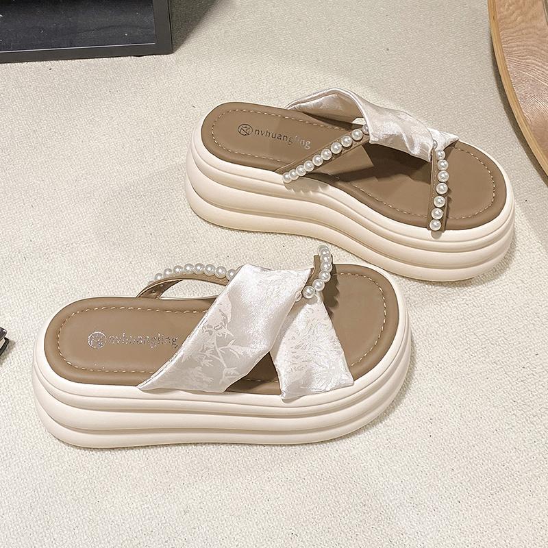 Fashion NEW Summer 7CM Heels Wedge Slides Sandals Women Casual Outdoor Slippers Female Non Slip Beach Slipper Walking Chunky Shoes Woman