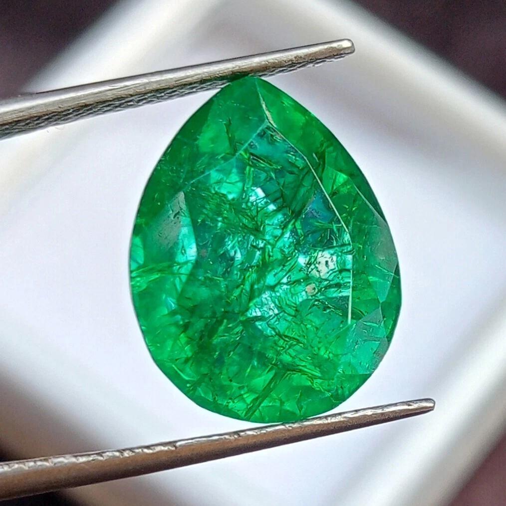 Pear Cut Natural Green Colombian Emerald 9.95 Ct Beautiful Certified Gemstone
