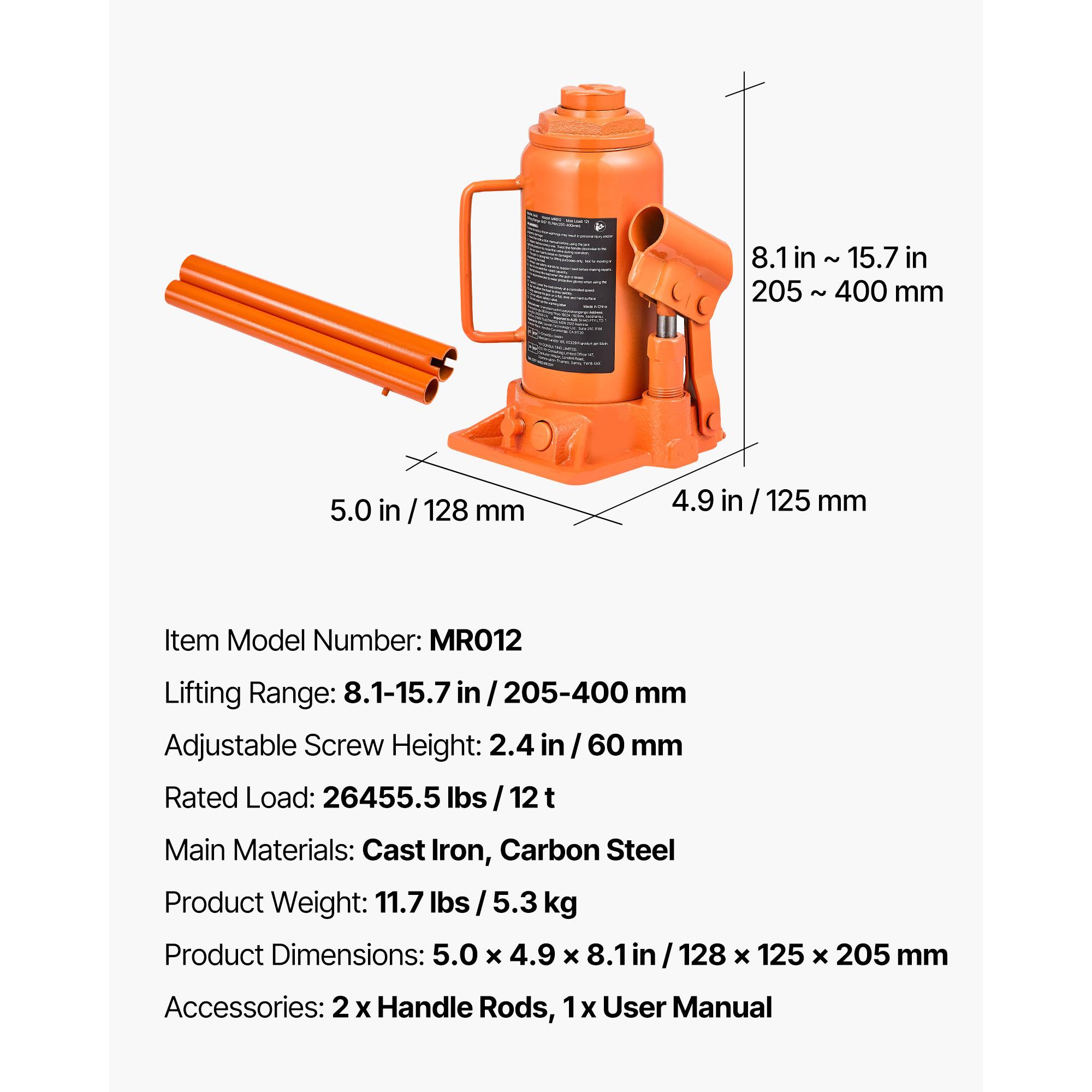 

SucceBuy Hydraulic Bottle Jack 12/20 Ton Capacity Heavy Duty Welded Bottle Jack for Car House Lift and Agricultural Equipment 12T