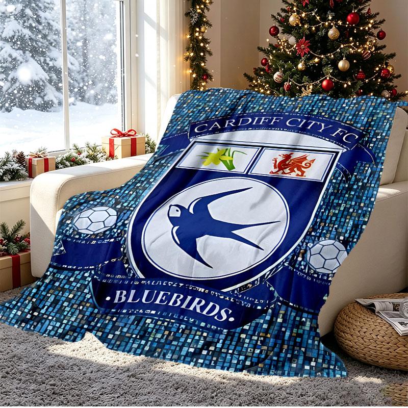 Cardiff City FC Pattern Blanket for Home Decoration, Bed, Sofa, Car Travel, Camping, Suitable for All Seasons, Birthday Christmas Gift