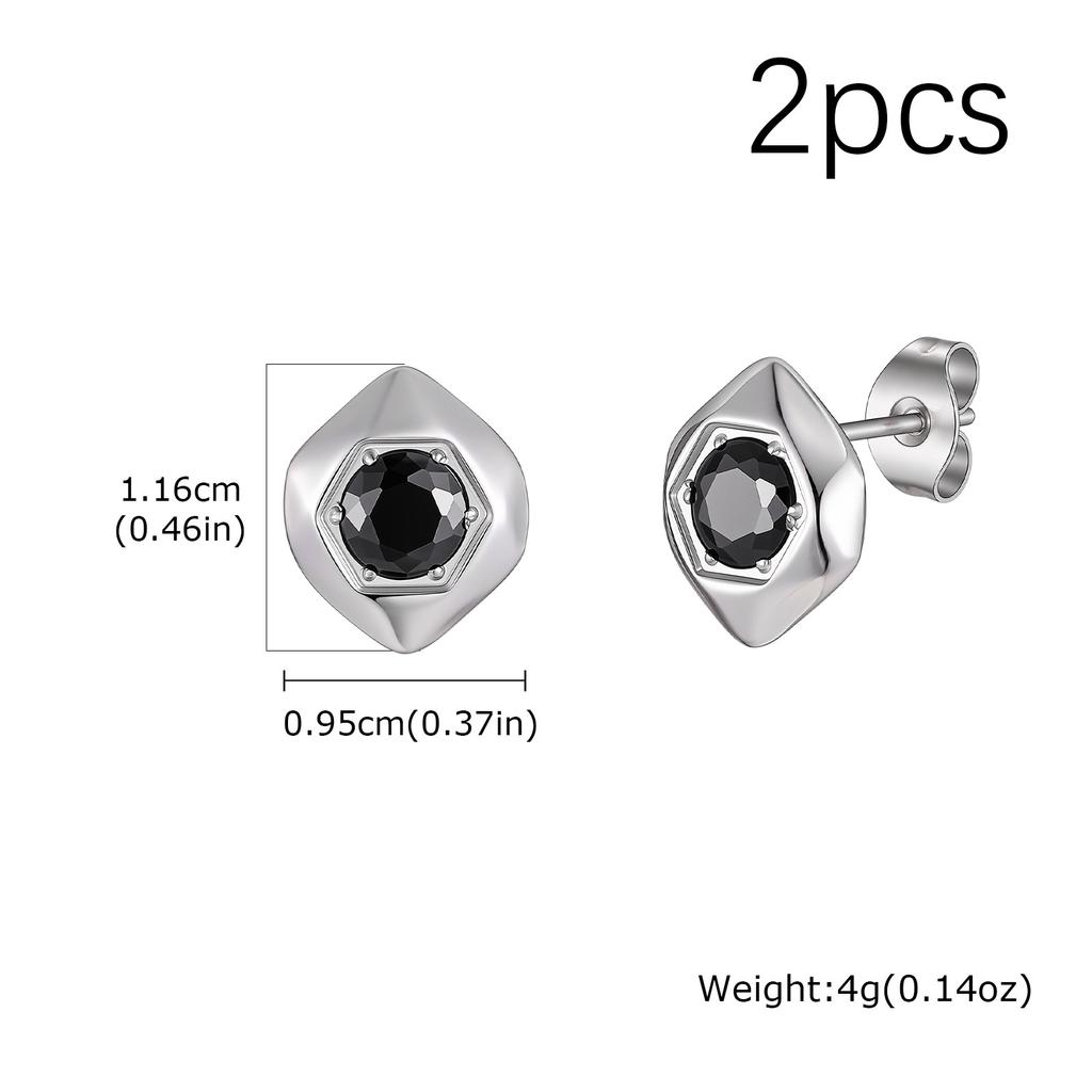 Fashion Black Zircon Geometric Stud Earrings for Men, Waterproof Hypoallergenic Stainless Steel Small Earrings, Hip Hop Jewelry