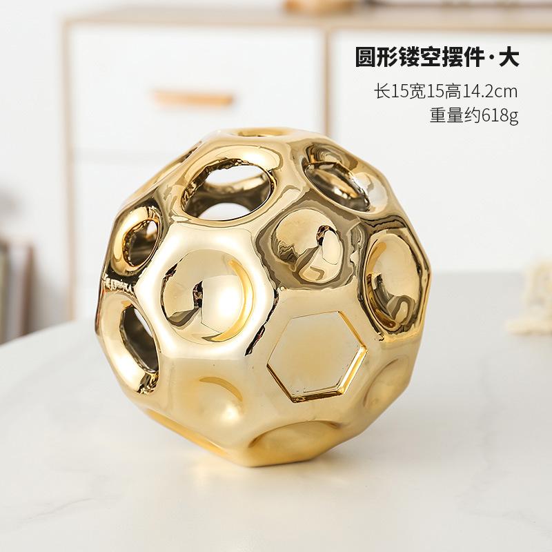 Electroplated Gold Ball Ornament Hollow Ceramic Vase Living Room Office Bookcase Ball Ornament Abstract Flower Arrangement Gifts