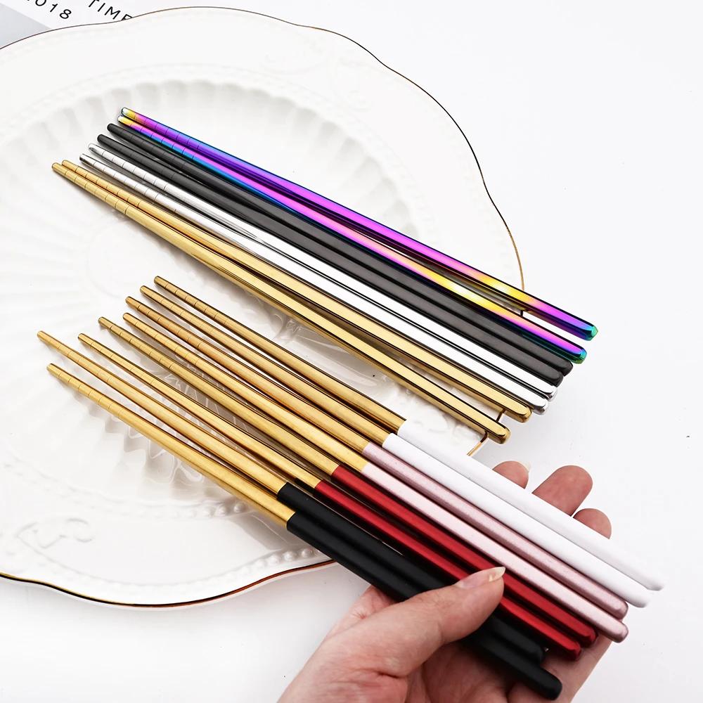 24Pcs White Gold Dinnerware Set Stainless Steel Tableware Knife Fork Spoons Teaspoon Chopsticks Cutlery Set Kitchen Flatware