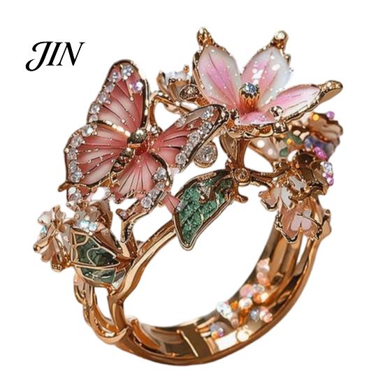 Leichter verstellbarer Ring Legierung Fingerring, Schmetterling Blume Form Öffnung Offenes Design Band für tägliches Tragen Date Party Romantischer Schmuck