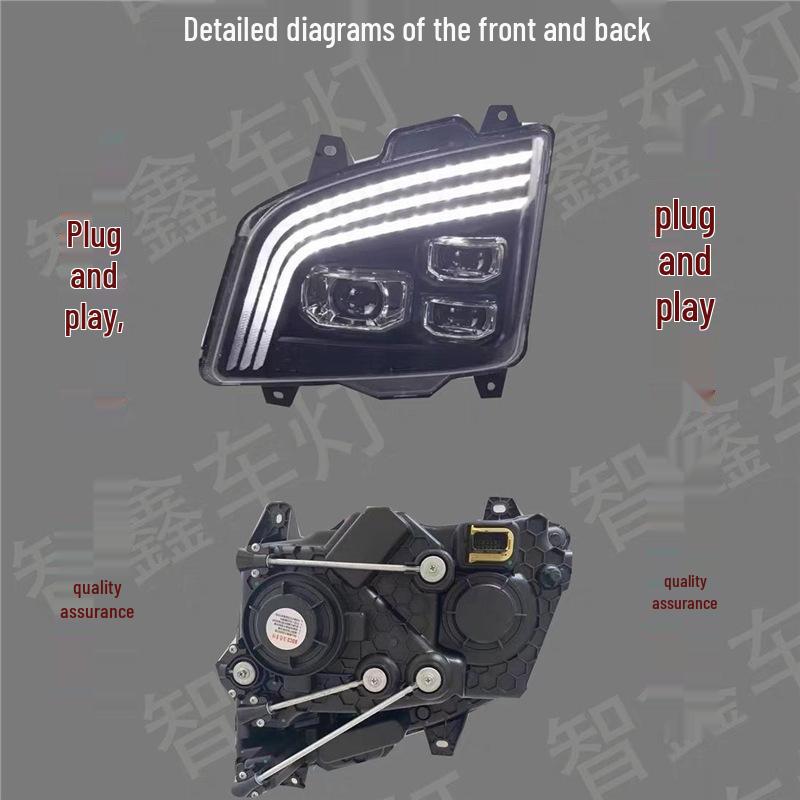 Jiefang JH6 LED Headlight Assembly: Ultra-Bright Three-Lens with Daytime Running Lights, Dual Low Beam, and Six High Beam.