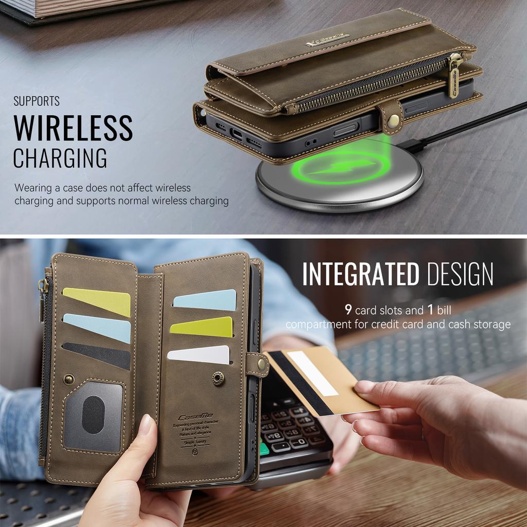 For iPhone 16 Pro Max CASEME C39 RFID Blocking Zipper Wallet Stand Leather Cover with Strap