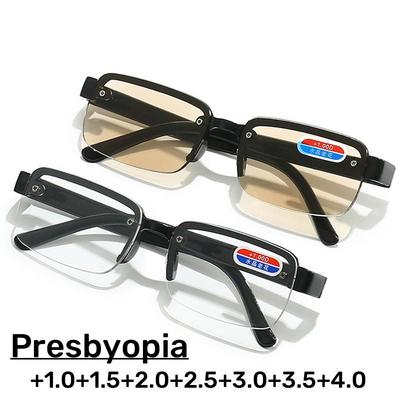 Father's Day Gift Men Women Trendy Square Crystal Frame Reading Glasses, Vintage Retro Presbyopia Far Sight Eyewear Up To +4.0