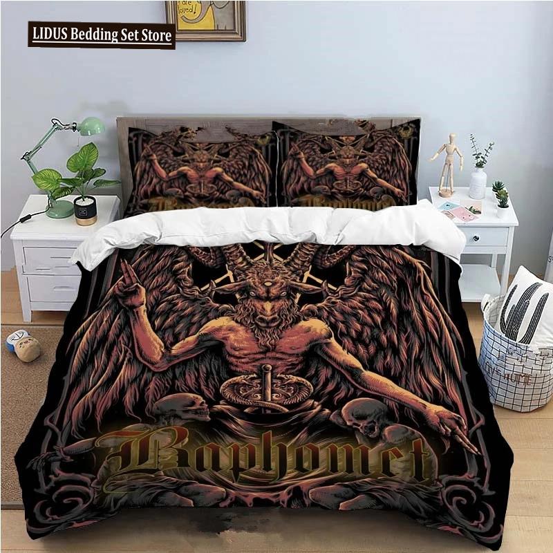 Baphomet Duvet Cover King Queen Size Pentagram With Demon Satanic Goat Head Bedding Set For Boy Men Horror House Comforter Cover
