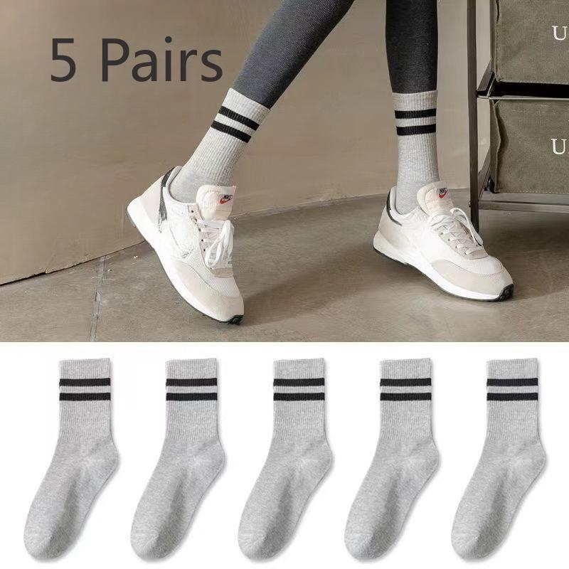 5 Pairs of Solid White Thick Stockings for Men, Trendy, Anti-odor, Versatile for Sports, Men's Long Stockings