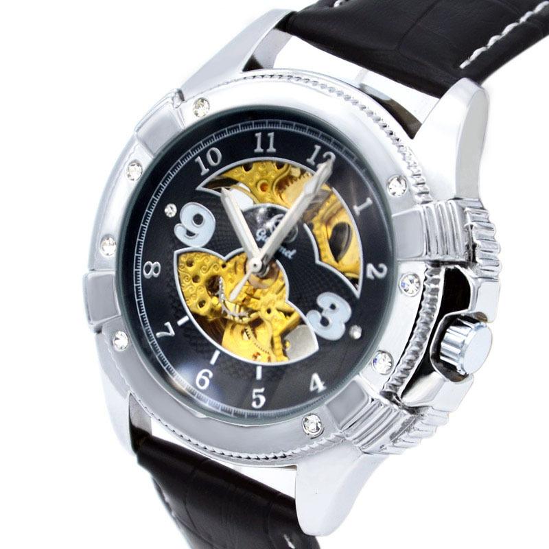 

GUCAMEL Механические мужские полые часы Мужская мода Механические часы с бриллиантовым поясом