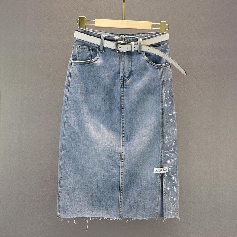 

Летняя модная юбка из джинсовой юбки со стразами и облегающим дизайном L синий