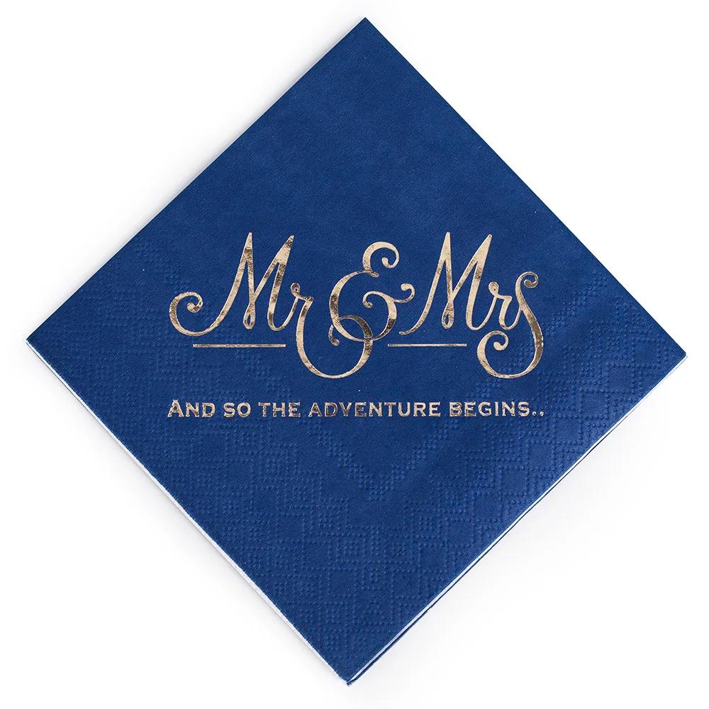 100PCS Mr&Mrs Wedding Paper Napkins Disposable 10inch Bronzing Cocktail Beverage Dessert Napkins Wedding Anniversary Party Decor