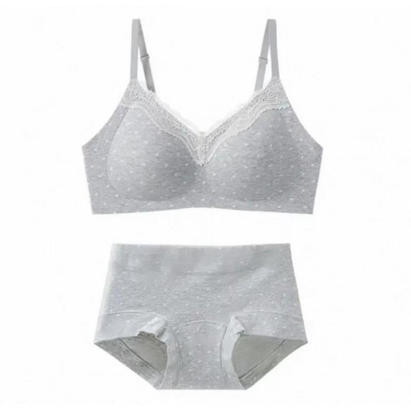 Sweet and Pure Girl Print Lace Edge Pure Cotton Underwear Women's No Steel Ring Anti-sagging Small Chest Gathering Thin Bra