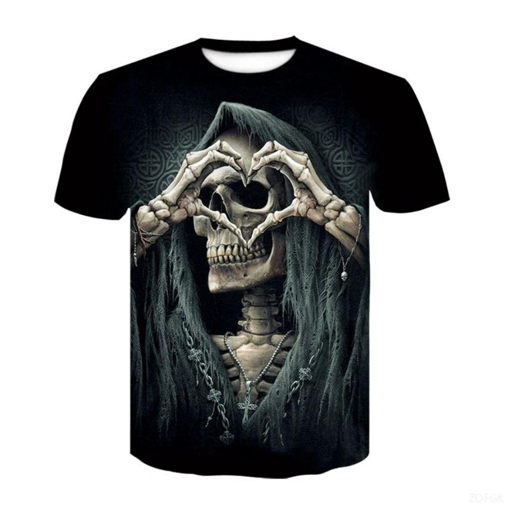 Anime Summer Printed Terrifying Skull 3D Fashionable Trendy Casual Comfortable Short Sleeve Personalized Round Neck Man