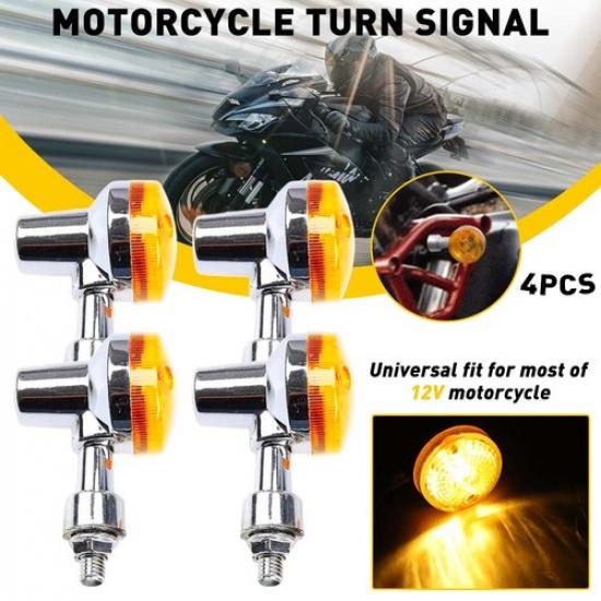 4Pcs Motorcycle Turn Signals Blinker Light Chrome For Amber Suzuki Kawasaki H1