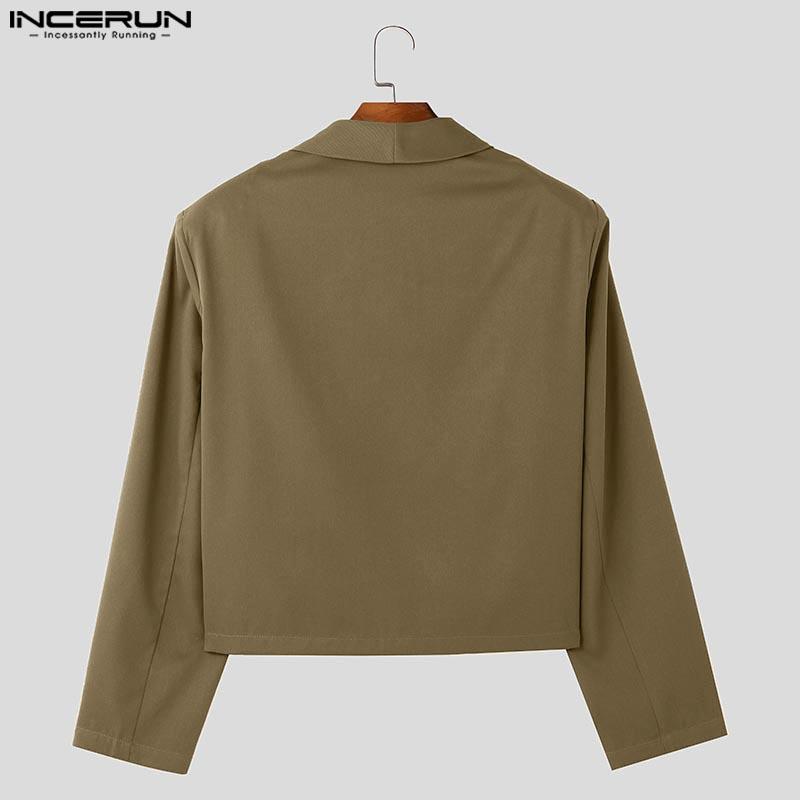 INCERUN Blazer scurt pentru bărbați, cu mânecă lungă, încrucișat, cu model patchwork, deschis în față