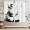 White Curtains for Living Room Ink Cat Painting Curls Kitchen Curtain Tiebacks Short Window Curtains 2 Pcs Set Partition Blinds
