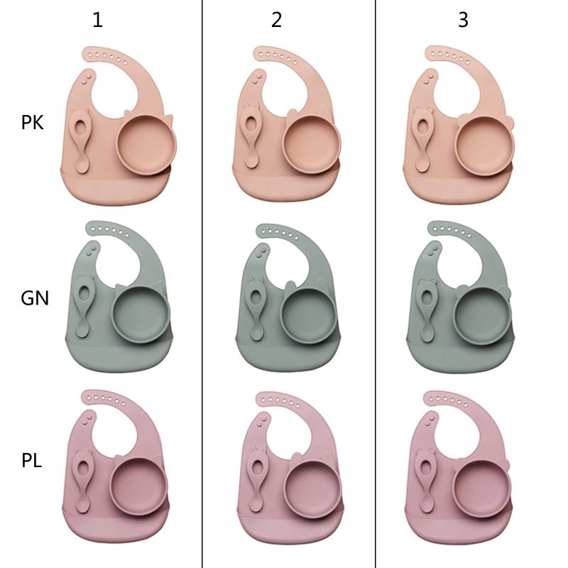Silicone Bib Bowl Spoon Waterproof Infant Bibs Fashionable Baby Newborn Feeding Eating Supplies Toddle Adjustable Saliva