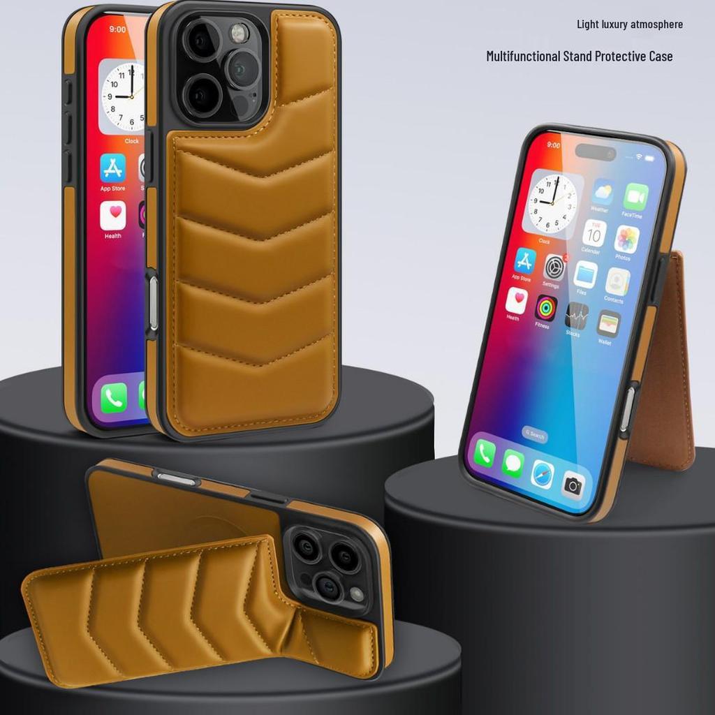 Apple 16 Pro Max Phone Case with Invisible Stand, Magnetic iPhone 15 Card Slot, and Leica Down Jacket Design.