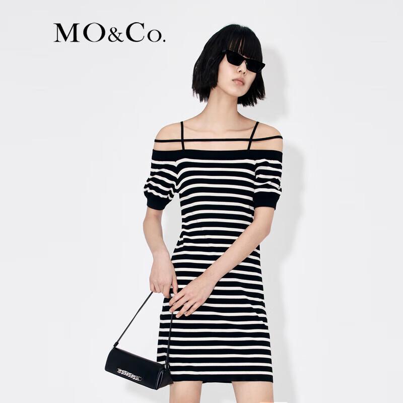 MO&Co. Off-Shoulder Striped A-Line Dress