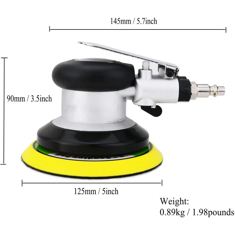 LithiCraft 5-inch Dual Action Polisher Air Tool Random Orbital Sander, 12,000 RPM, 12.7cm, Dual Action, Handheld Air Tool Sander
