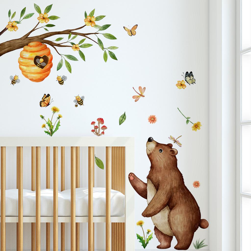 Sunflower Bear Bee Wall Stickers, Bedroom Children's Room Decoration Wall Stickers, Self Adhesive Wall Stickers