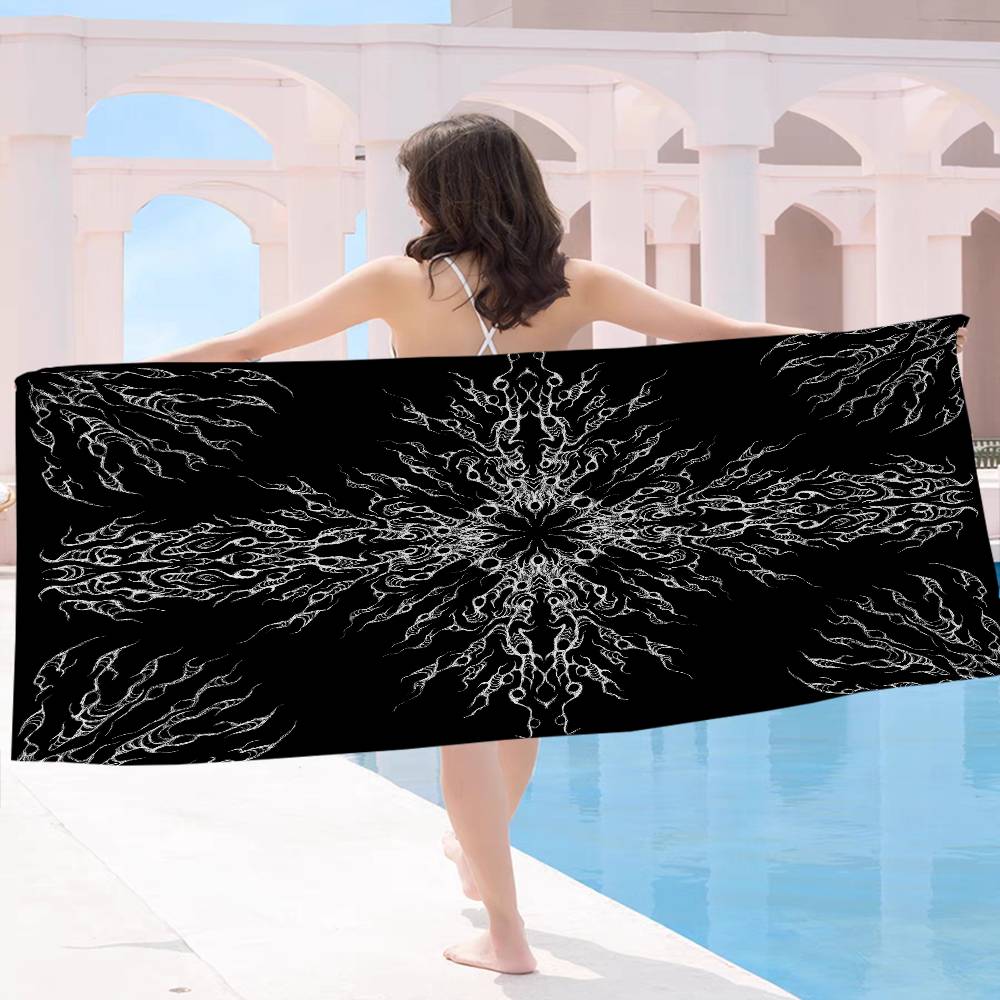 Black White Cybersigilism Big Microfiber Beach Towels Quick Dry Towel Sand Beach Towels Pool Towel for Travel Swim Pool Yoga