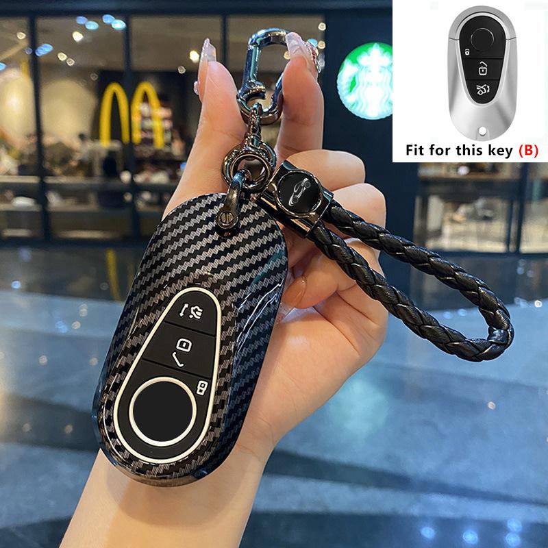 Abs Carbon Fiber Car Key Case Cover Shell For Mercedes Benz A B C E Class Gls Gla Glk Glc Cls Cla Amg W204 W205 W212 W463 W176