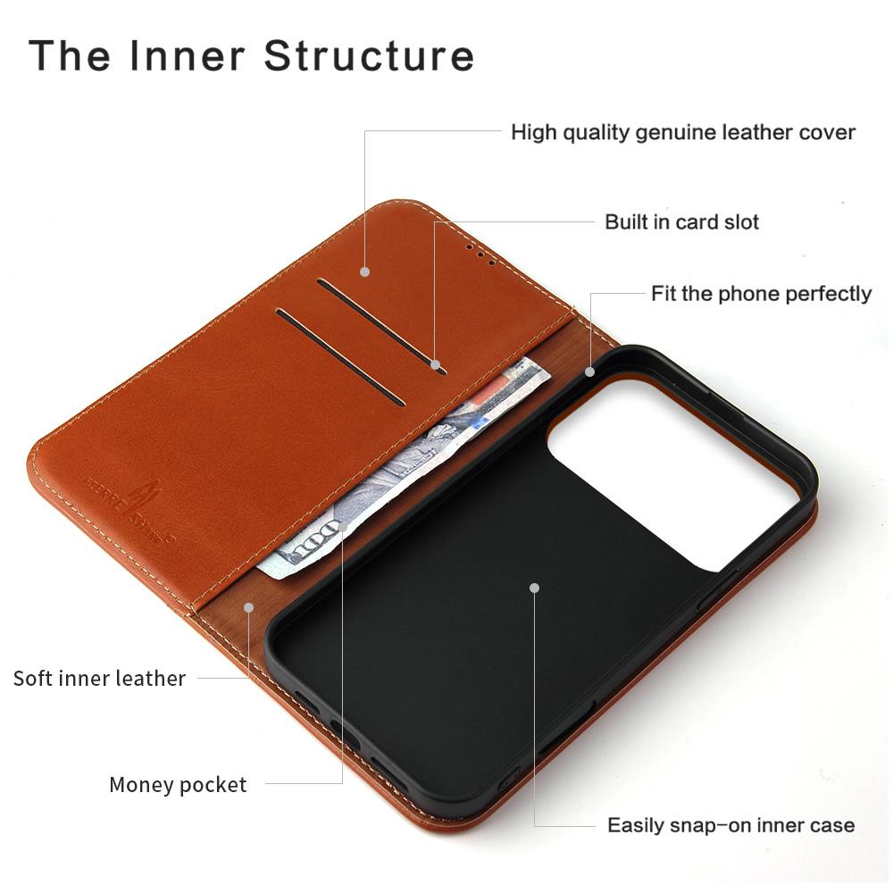 Premium Leather Flip Cover Mobile Phone Case for Apple IPhone 17 Pro Max Air IPhone17 Full Grain Natural Cowhide Card Pocket