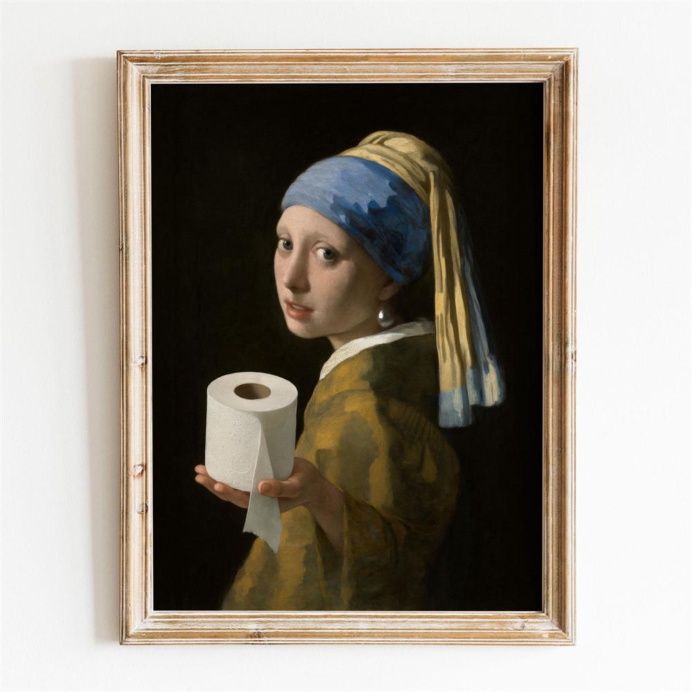 Funny Mona Lisa Toilet Paper Poster Print Vintage Bathroom Wall Art Poster Home Bathroom Wall Art Decoration Toilet Decor