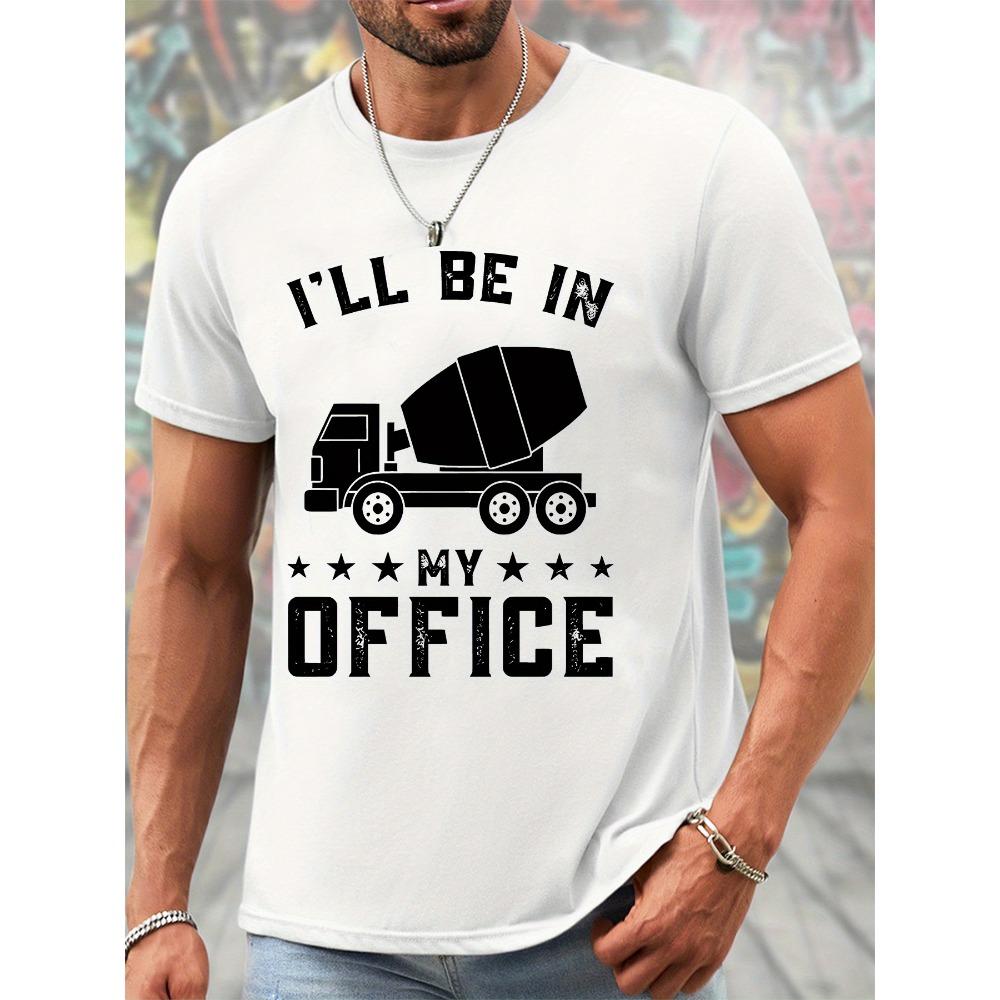 

Men s summer casual pattern T-shirt I ll Be in My Office print, black short-sleeved round-neck T-shirt S