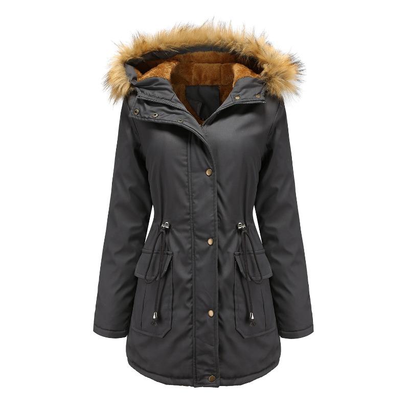 New European Size Fleece-lined Cotton-padded Coat Hooded Fur Collar Winter Warm Coat Plus Size Women's Cotton-padded Jacket