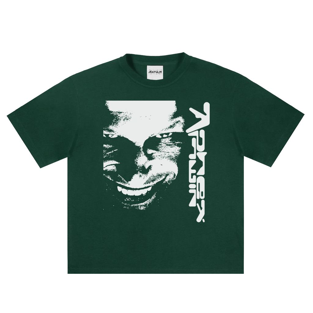 Harajuku Oversized Streetwear Pánské Tričko Aphex Twin Potisk Obličeje Vrcholy Bavlna Hip Hop Krátký Rukáv Oblečení Goth Y2k Trička
