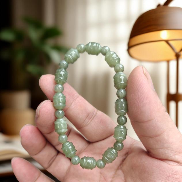 Hetian Jade Qinghai Crystal Bead Bracelet - Clear Water Green Design