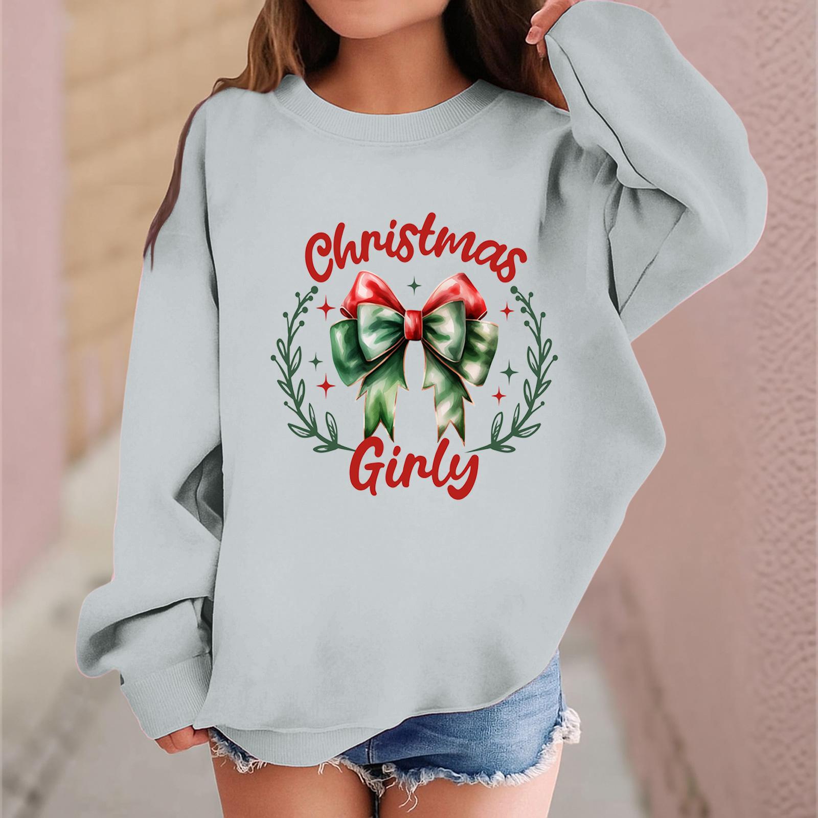 

Детский модный повседневный пуловер с длинными рукавами и свободного кроя с рождественским принтом 110