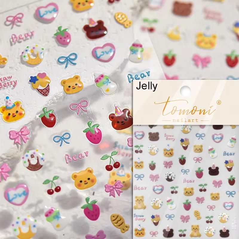 Lovely Strawberry Rabbit Cartoon 5D Embossed Reliefs Self Adhesive Nail Art Decorations Stickers 3D Manicure Decals
