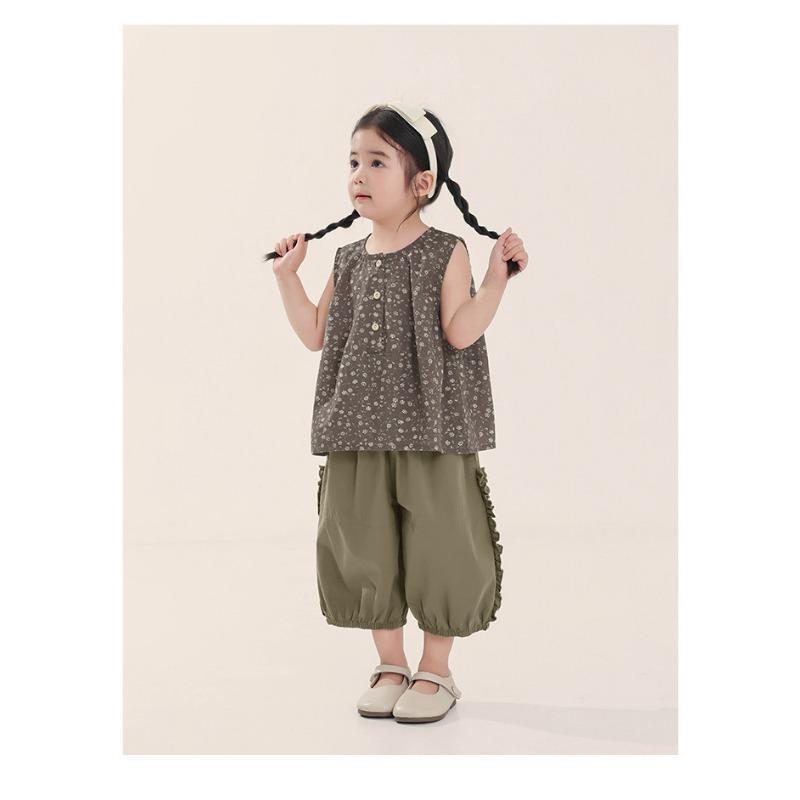 Girls Kids Thin Cropped Lace Trim Casual Anti Mosquito Summer Pants