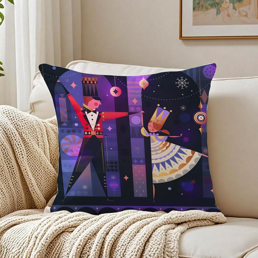 Nutcracker Soldier Christmas Cushion Cover Linen Pillowcase Soft for Sofa Bed Home Room Decor