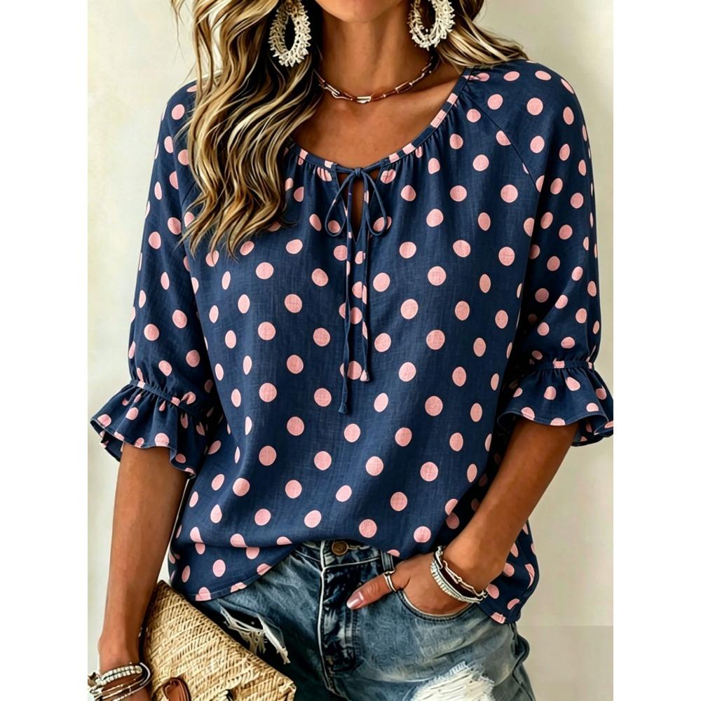 Versatile Loose Half Sleeve Casual Blouse, Simple Solid Color, Breathable Comfortable For Multiple Occasions