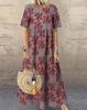 Plus Size Summer Loose Long Sleeve Round Neck Floral Print Casual Women's Holiday Beach Dress Vintage Style Maxi Dress
