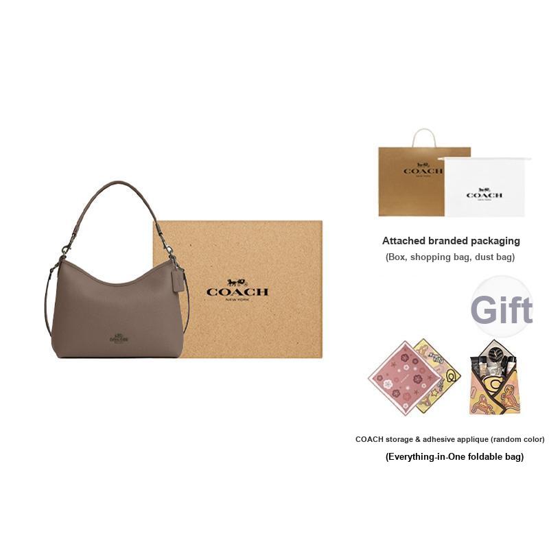 Coach Laurel 31 Logo Zip Closure Pebble Leather Tote Crossbody Shoulder Bag Large Women Bags Dark-Stone CR148-QBCBD