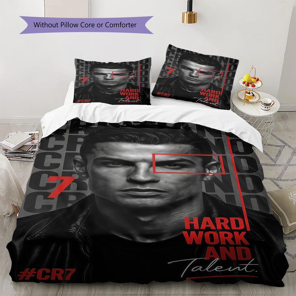 CR7 Cristiano Ronaldo Pattern Bedding,Quilt Set Quilt Cover Pillowcase Home Birthday Gift(1 * Duvet Cover + 2 * Pillowcase, Without Core)