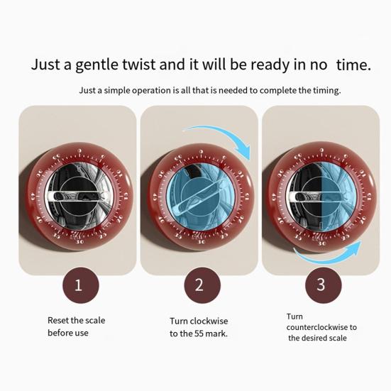 Mechanical Kitchen Timer Adjustable Countdown Timer with Precise Seconds And Minutes No Batteries Needed Magnetic Back Loud Ringing Alert for Cooking