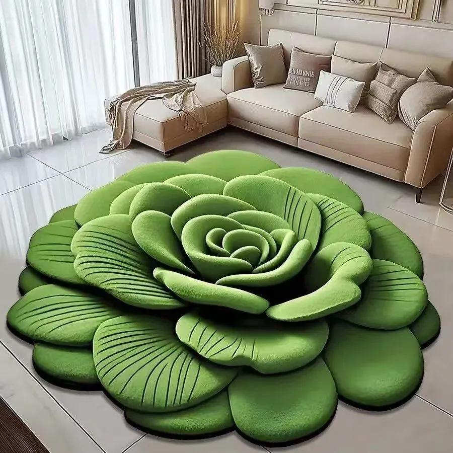 WTEMPO Printed 3D Flower Shaped Home Non-slip Carpets Solid Color Round Bathroom Water-absorbing Floor Mats Dirt-resistant Quick-drying Floor Mats