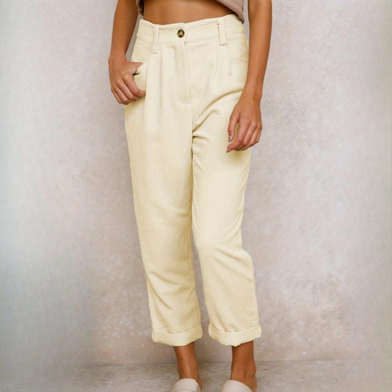 GMXIA Autumn Women's High Waist Casual Pants Solid Colour Corduroy Loose Straight Trousers